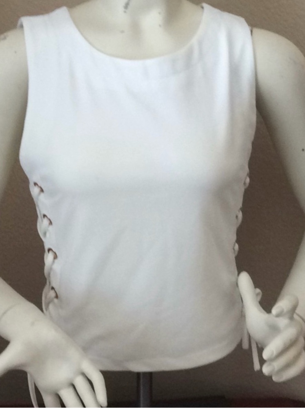 Women's White Lace-Up Side Tank Top